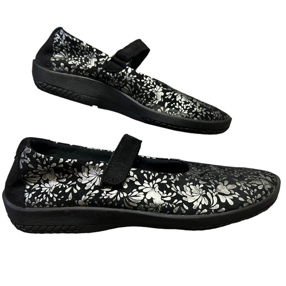 Arcopedico L45 Black Barbara Silver Floral Mary Jane Flat Shoes Womens 42 US 10
